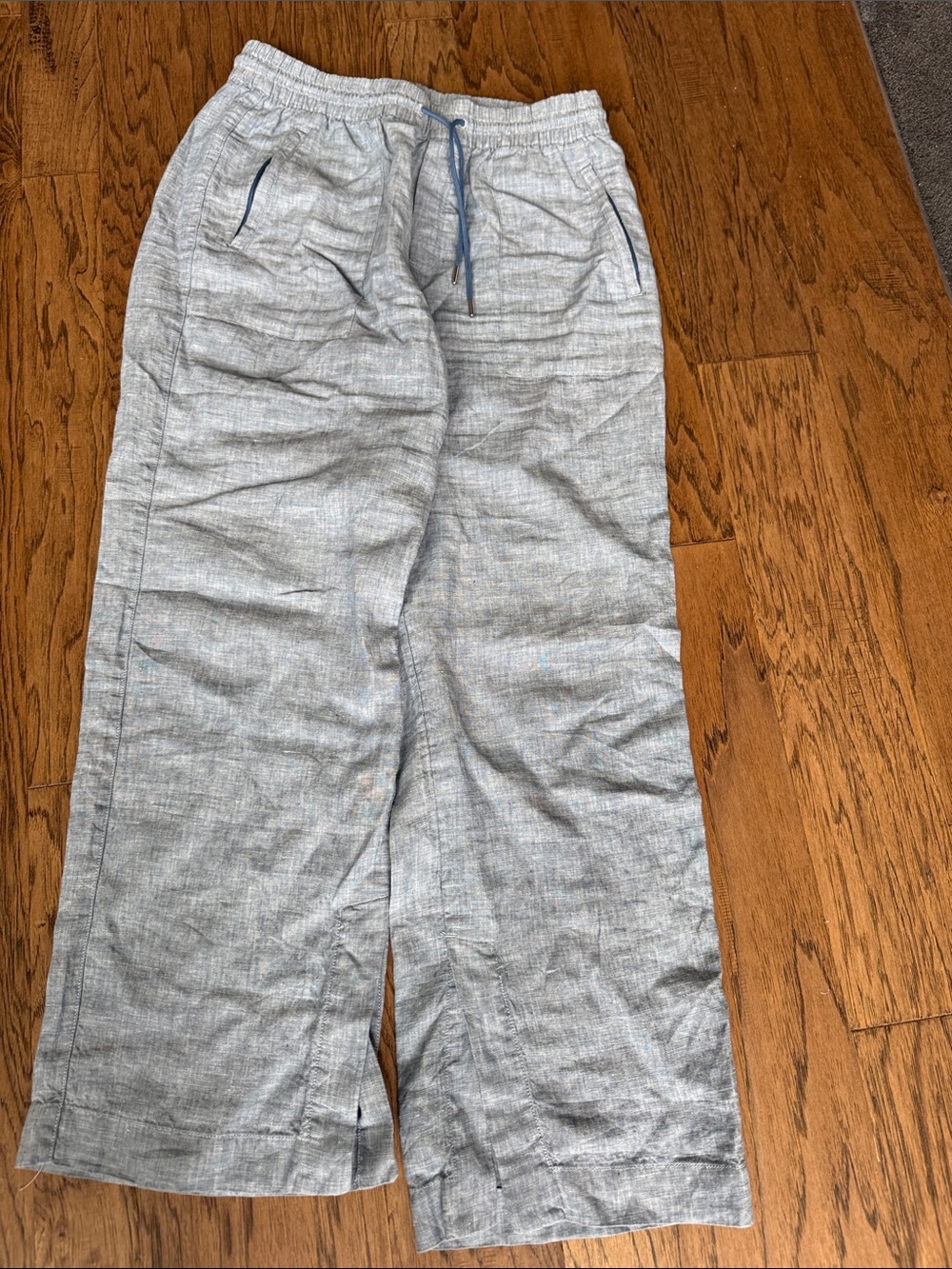 Athleta Light Blue Drawstring Linen-Blend wide leg Pants